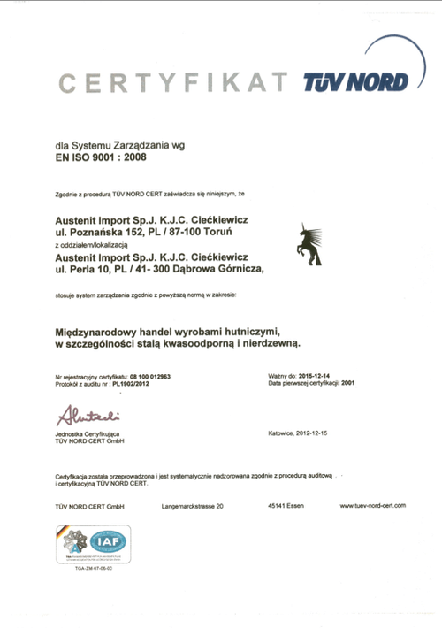 ISO certificate – Polish
